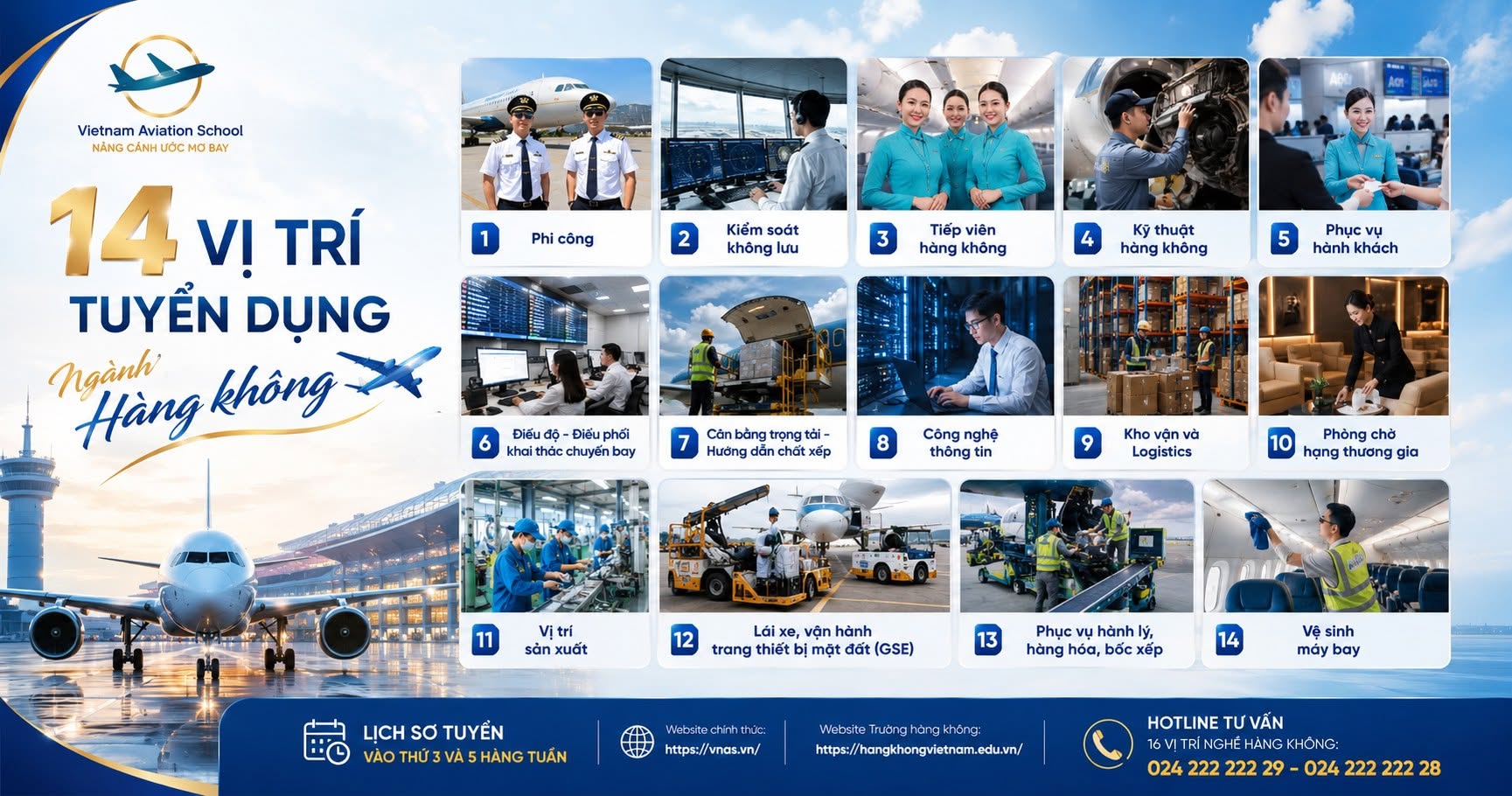 14 vị trí tuyển dụng ngành hàng không tại VNAS