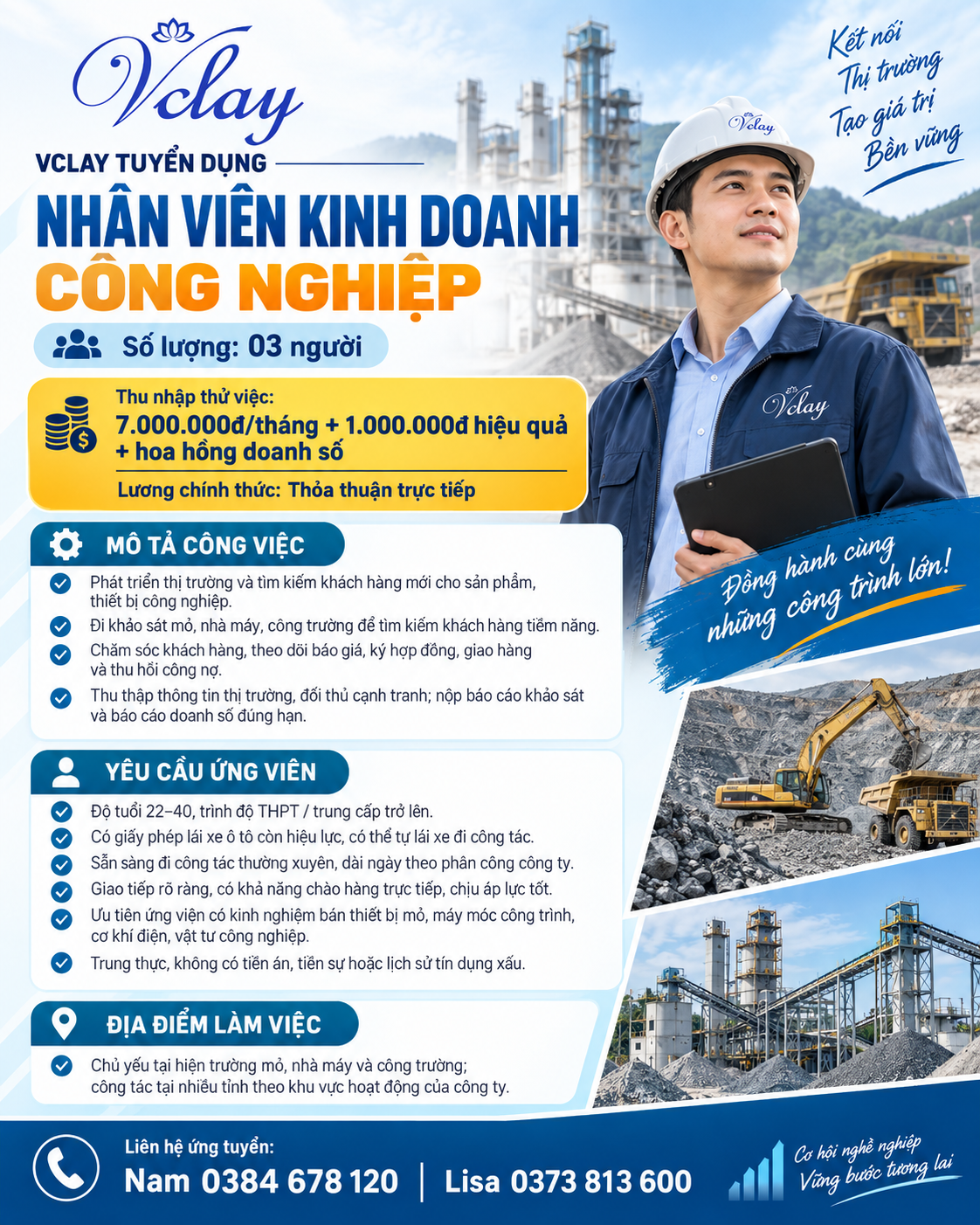 VCLAY tuyển dụng Nhân viên Kinh doanh Công nghiệp